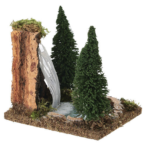 Alpine pond with waterfall and pines, 15x15x15 cm, for 6 cm Nativity Scenes 3