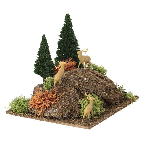 Hill with pines and deer, 15x15x15 cm, for 6 cm Nativity Scenes 3