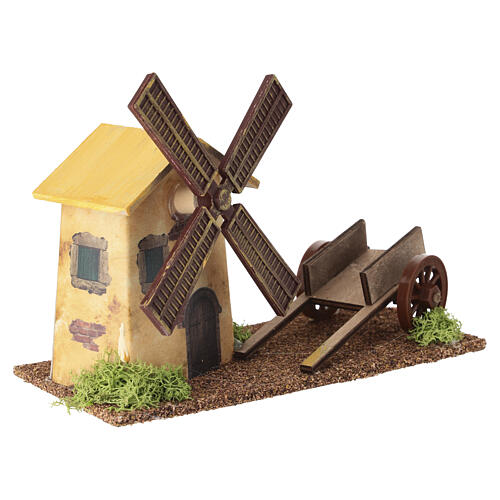 Mulino a vento finto con carretto in legno 10x20x10 cm per presepe 6 cm 3