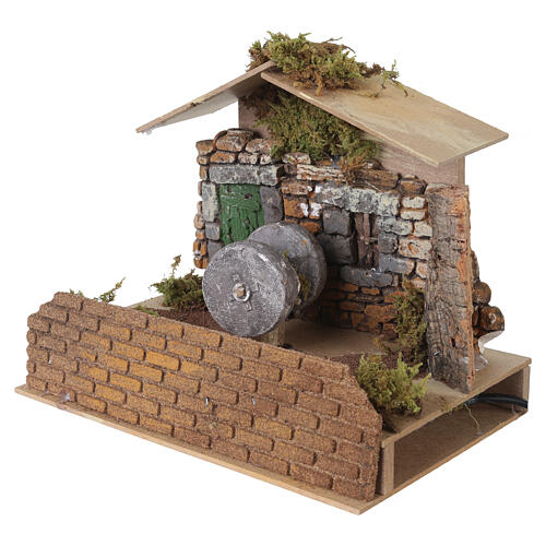 Millstone in motion with plaster house for 8 cm Nativity Scene, 16x21.5x15 cm 2