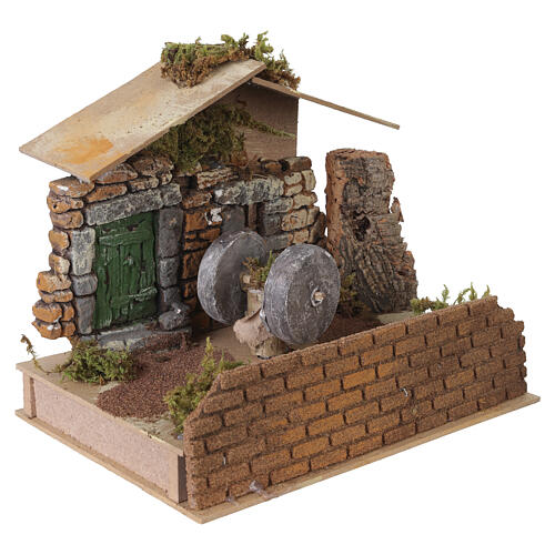 Macina in movimento con casa in gesso per presepe 8 cm 15x20x15 cm 3