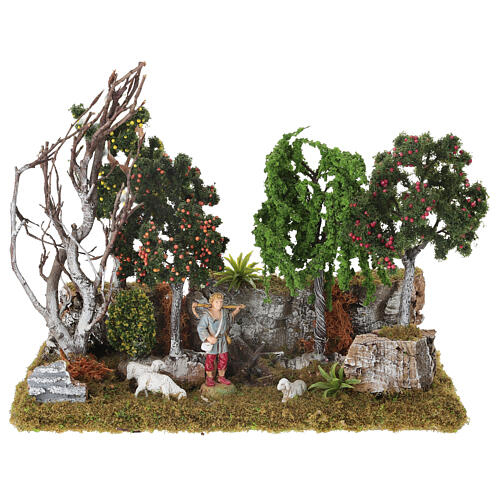 Bois de montagne avec berger et troupeau 20x25x10 cm pour crèches 6 cm 1