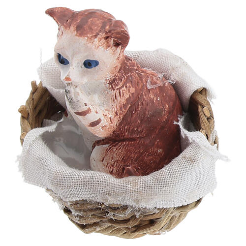 Chaton dans corbeille pour crèche 8 cm 5x4 cm 3