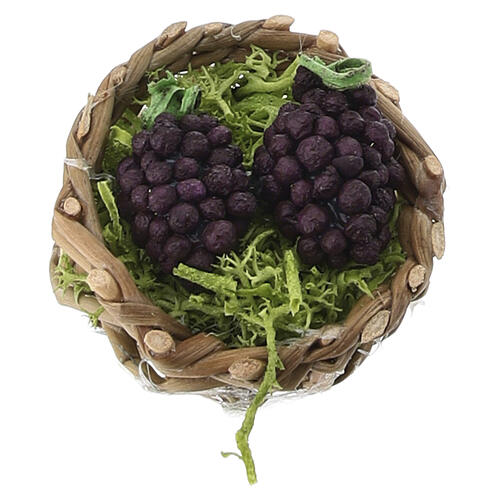Cesto con grappoli di uva nera per presepe 8 cm 1x3 cm 2