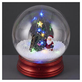 Christmas globe with Father Christmas and snow-covered tree, 15 multicolour LEDs, 10 in, for indoor use
