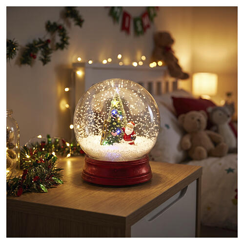 Christmas globe with Father Christmas and snow-covered tree, 15 multicolour LEDs, 10 in, for indoor use 2