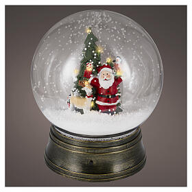 Christmas snow globe with Father Christmas, reindeer and gold base, 15 multicolour LEDs, 12 in, indoor use