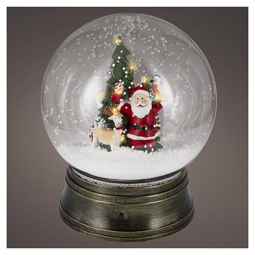 Christmas snow globe with Father Christmas, reindeer and gold base, 15 multicolour LEDs, 12 in, indoor use 1