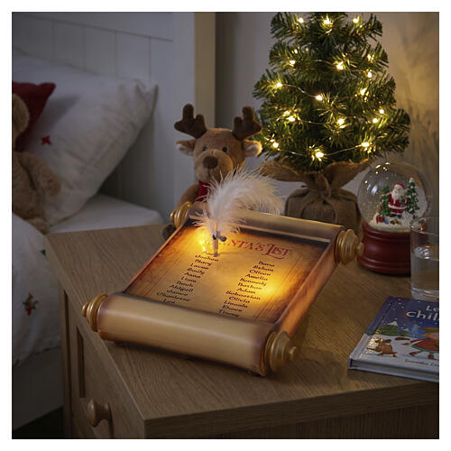 Livre de Noël lumineux doré LED effet vacillant liste du Père Noël lumière blanc chaud 25x25 cm pour intérieur 2