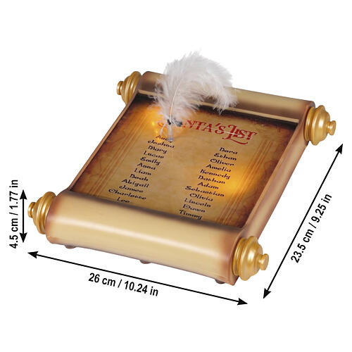 Livro natalino luminoso dourado LED efeito tremulante lista do Pai Natal luz quente 25x25 cm 3
