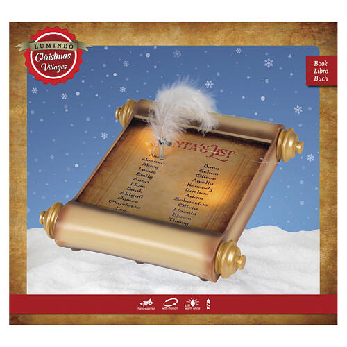 Livro natalino luminoso dourado LED efeito tremulante lista do Pai Natal luz quente 25x25 cm 5