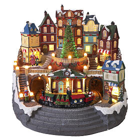 Villaggio natalizio 40x40x30 cm città con treno e albero in movimento LED colorati e musica 
