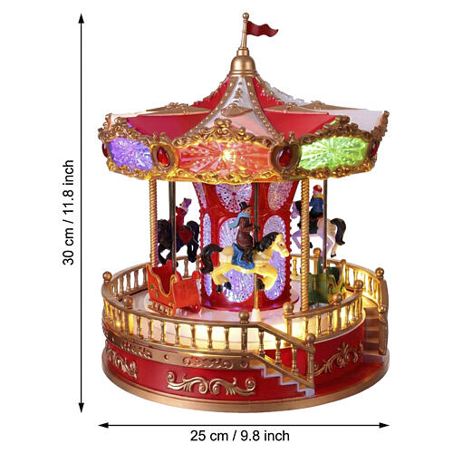 Pueblo de Navidad carrusel caballos con movimiento, música LED multicolores 30x25 cm 3