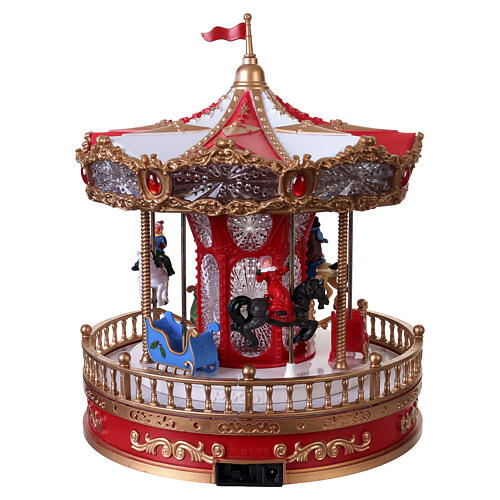 Pueblo de Navidad carrusel caballos con movimiento, música LED multicolores 30x25 cm 5