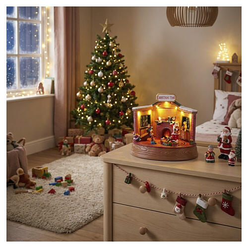 Villaggetto natalizio casa trenino movimento babbo Natale 20x25x20 cm 2