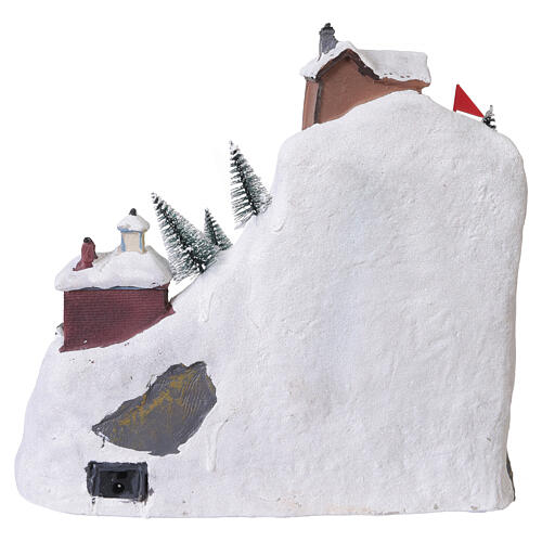 Mountain Christmas village with skiers, moving train, lights and music, 11x11.8x8.3 in 5