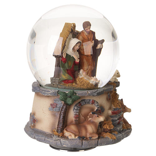 Esfera de Navidad de vidrio con nieve belén y carillón 15x10 cm 4