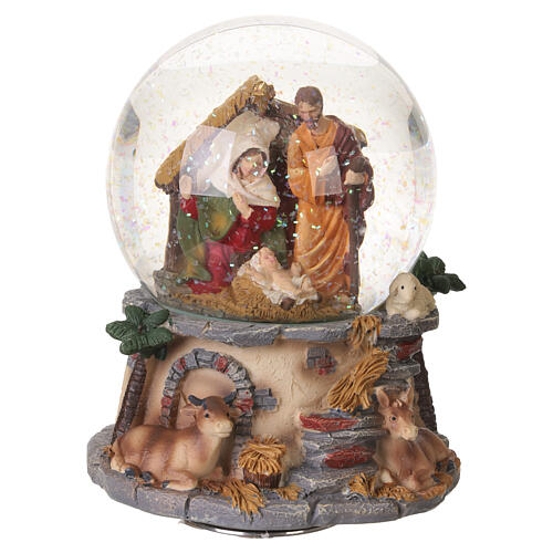 Globo de neve de Natal em vidro com presépio e caixa de música 15x10 cm 5