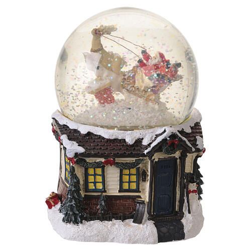 Glass snow ball with Father Christmas on his sleigh and music box, 6.1x4.3 in 4