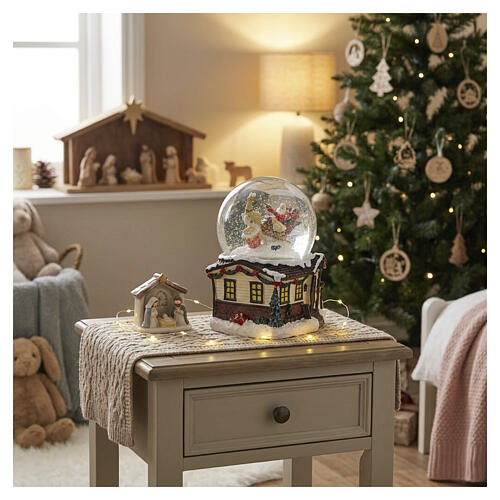 Palla di Natale in vetro con Babbo Natale sulla slitta e carillon 15x10 cm 2