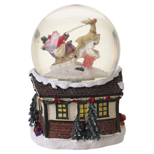 Palla di Natale in vetro con Babbo Natale sulla slitta e carillon 15x10 cm 5