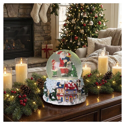 Sfera di Natale in vetro con bambino Babbo Natale e carillon 20x20 cm 2