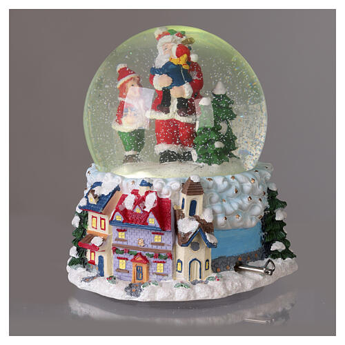 Sfera di Natale in vetro con bambino Babbo Natale e carillon 20x20 cm 5
