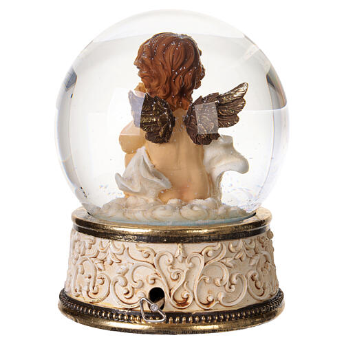 Music box with glass globe and pensive angel, 7.7x6.1 in 6