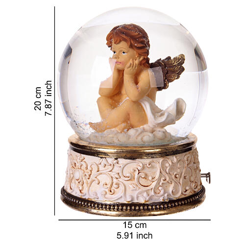 Carillon con sfera di vetro e angelo pensieroso 20x15 cm 3