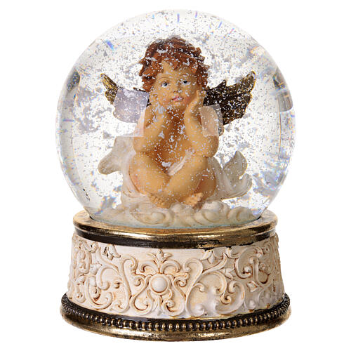 Caixa de música com globo de vidro e anjo pensativo 20x15 cm 4