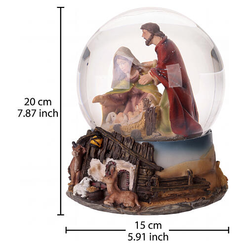 Sfera di Natale in vetro con presepe e carillon 20x15 cm 3