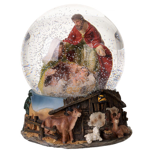 Sfera di Natale in vetro con presepe e carillon 20x15 cm 4