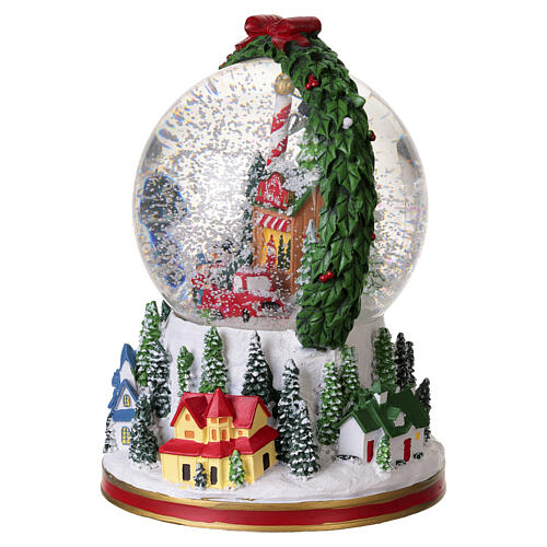 Esfera de Natal com aldeia natalina e loja de árvores 20x15 cm 4