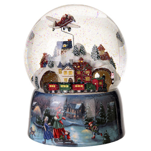 Babbo Natale in aereo sopra il villaggio natalizio 20x15 cm 4