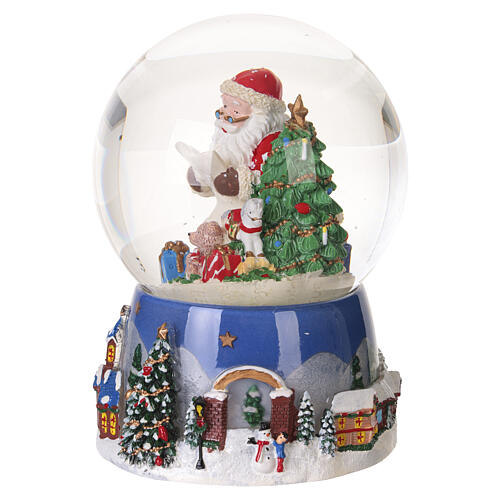 Snow globe with music box, Father Christmas with wish list, 6.5x4.9 in 5