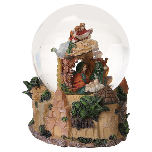 Christmas globe with Holy Family and angel, 5.9x3.9 in 4