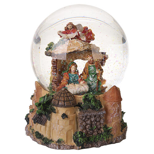 Boule à neige Nativité avec Sainte Famille et ange 15x10 cm 5