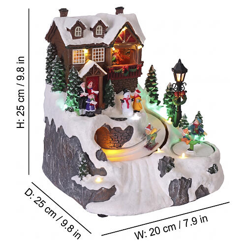 Villaggio natalizio animato pista da sci bambini 25x20x23 cm LED multicolor e musica 3