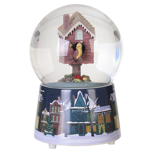 Palla di neve 100 mm casetta per uccellini e scena natalizia 15x10 cm 4