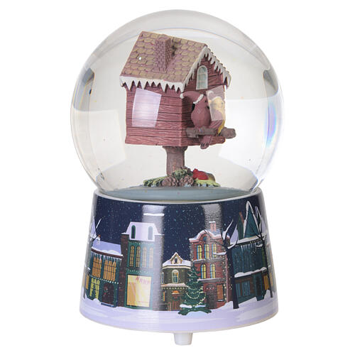 Palla di neve 100 mm casetta per uccellini e scena natalizia 15x10 cm 5