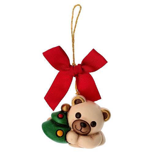 THUN Christmas decoration: Teddy with Christmas tree, small ceramic ornament 1
