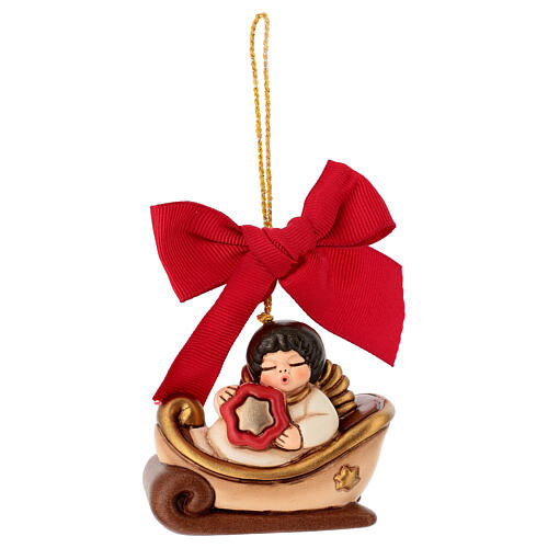 THUN Christmas ornament: ceramic composable sled with angel 1