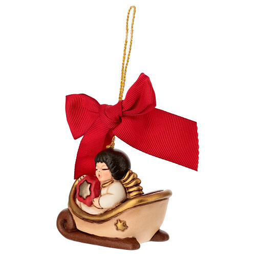 THUN Christmas ornament: ceramic composable sled with angel 2