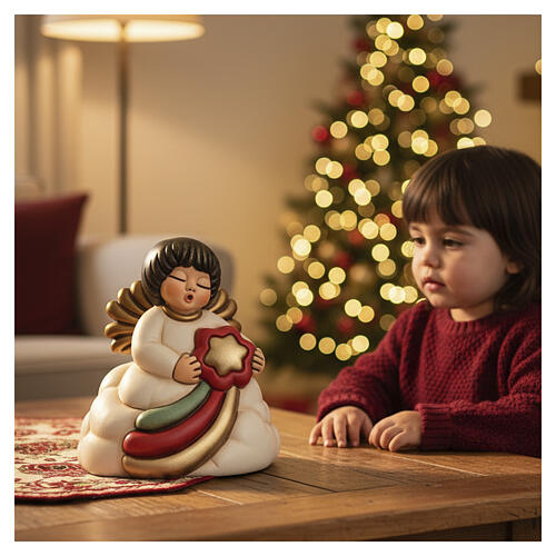 THUN Angel music box with rainbow comet star in ceramic, Christmas Wishes Line 2