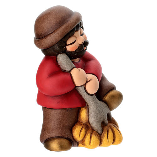 Man with pitchfork and hay: THUN ceramic figure for red Classic Nativity Scene Line 3