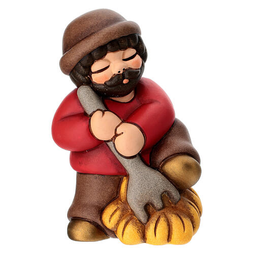 Man with Pitchfork and Hay Figurine Ceramic THUN Classic Nativity Line 1