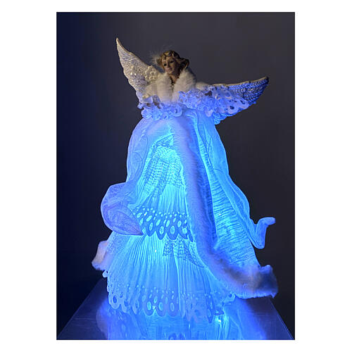 Engel als Baumspitze mit blauen LEDs, stehend, Weiß, 40 × 15 cm 3