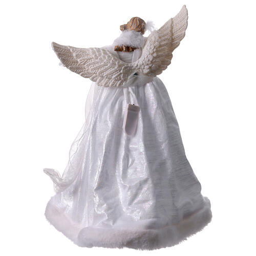Blue LED angel tree topper in a white dress, 16x6 in 5