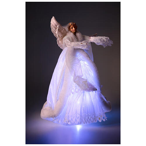 Blue LED angel tree topper in a white dress, 16x6 in 2