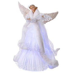  Puntale Angelo led blu in piedi vestito bianco 40x15 cm